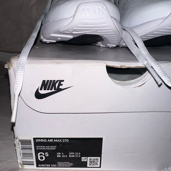 Nike Air Max 270 Women’s 6.5 White/ Black Running Shoes AH6789-100 - Picture 5 of 16